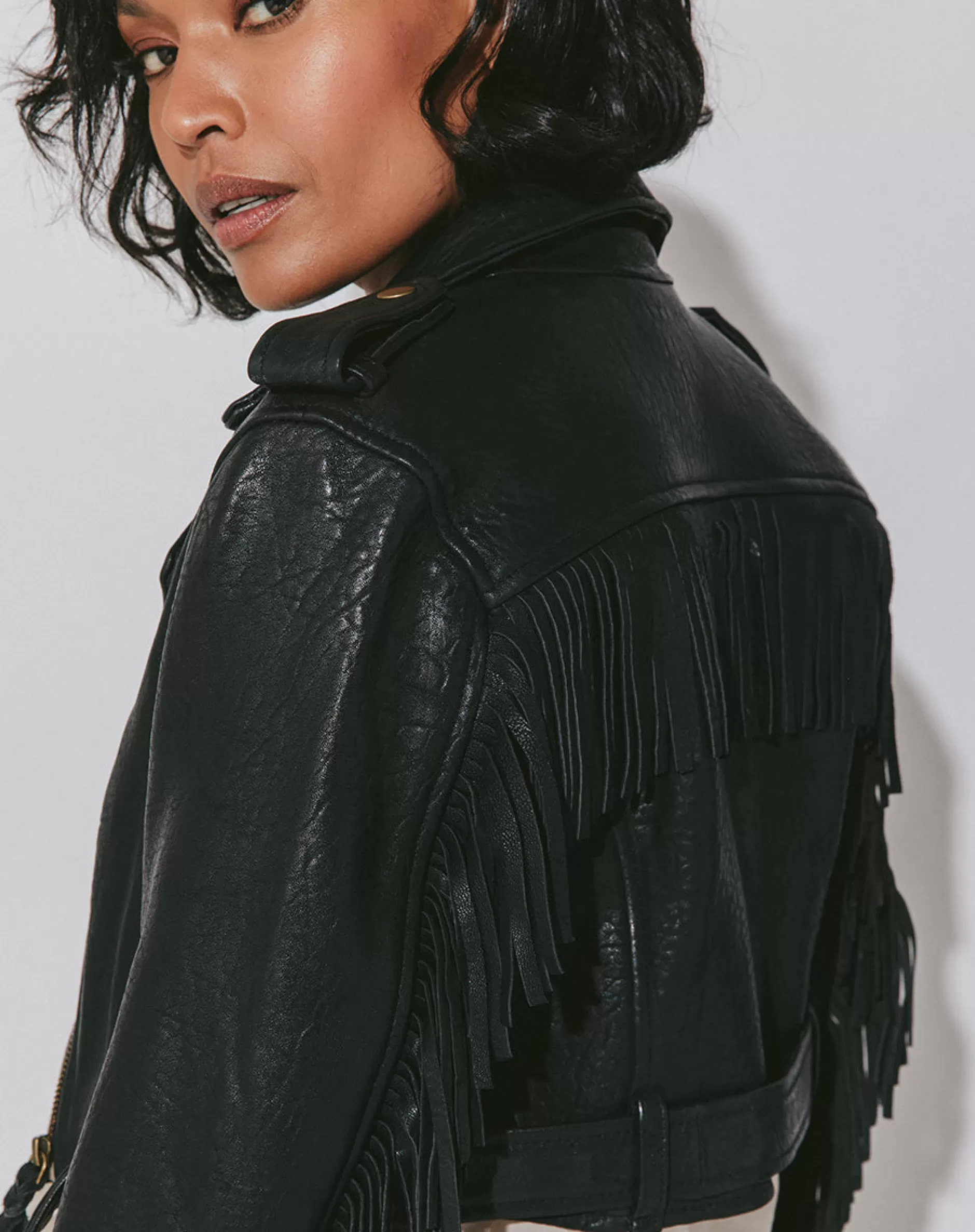 Cleobella Fringe Leather Jacketblack-Women Jackets & Sweaters